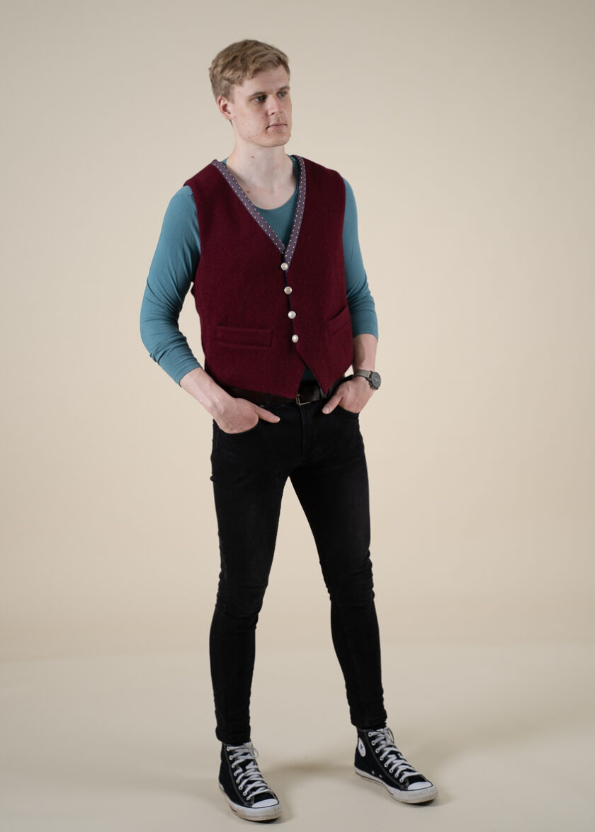 dark red waistcoat